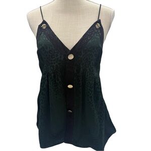 Zara Basic Green Leopard Gold Hardware Strappy Tank Top Cali Blouse Size Medium